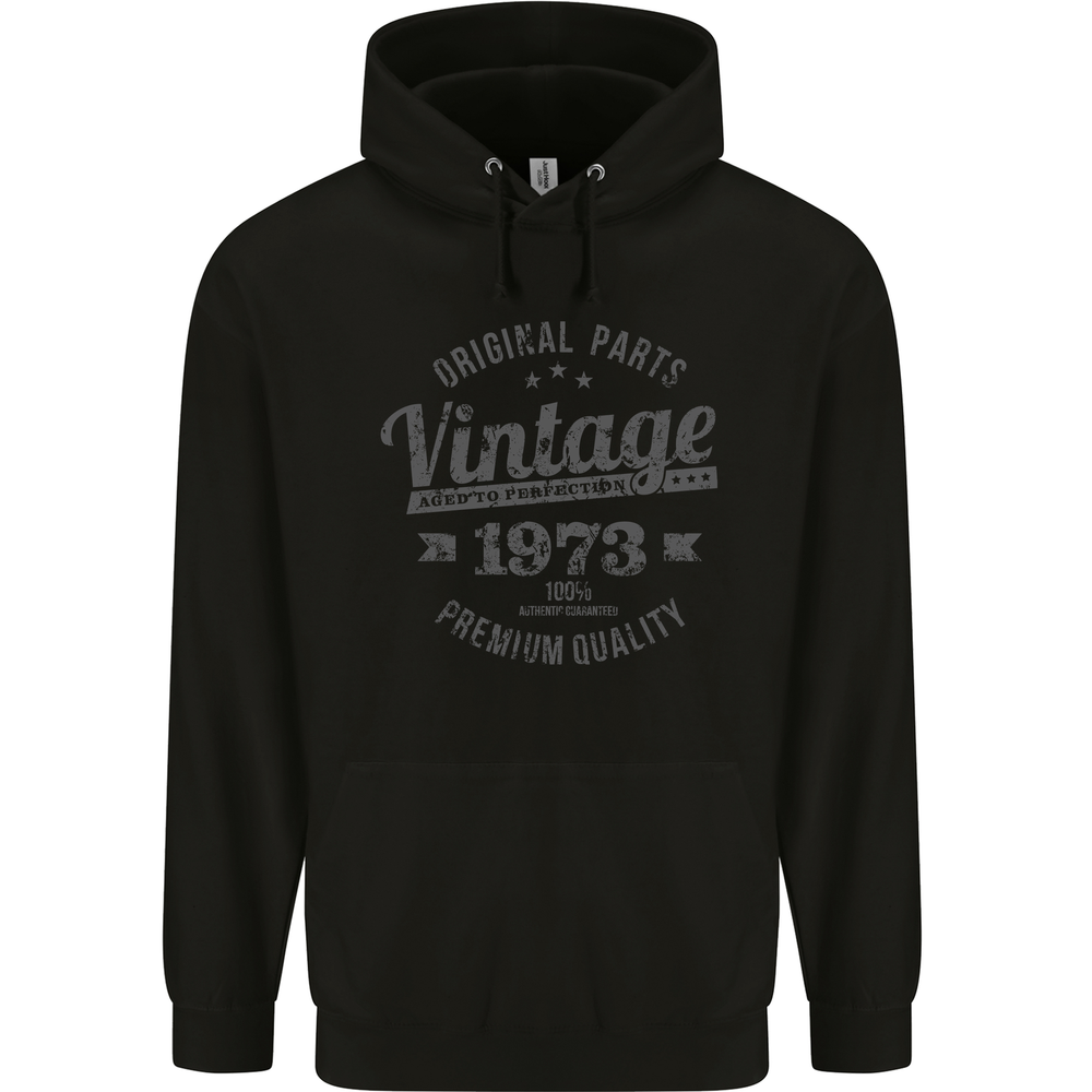 Vintage Year 51st Birthday 1973 Mens 80% Cotton Hoodie Black