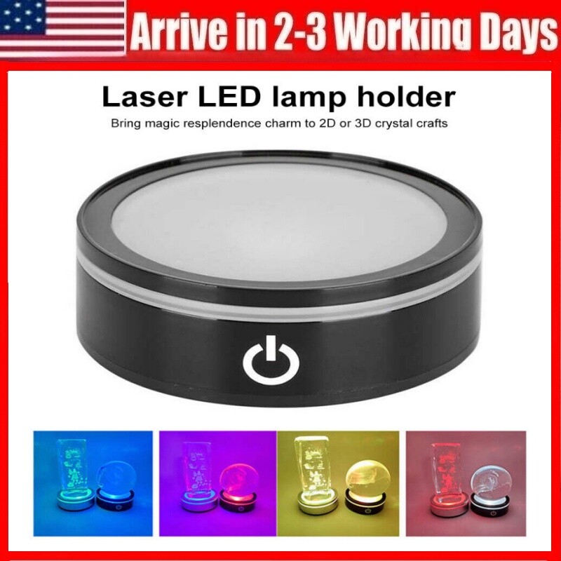 LED Rotating Crystal Light Display Base Stand Round Holder Home Luminous Decor