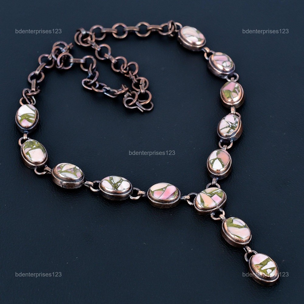Easter Special Copper Pink Opal Electroformed Chain Necklace