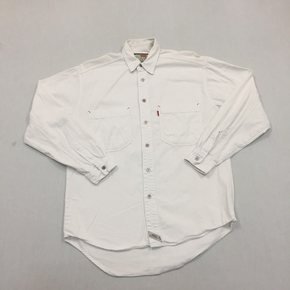 Vintage Levis Western Shirt Mens S/M Button Up Long Sleeve White