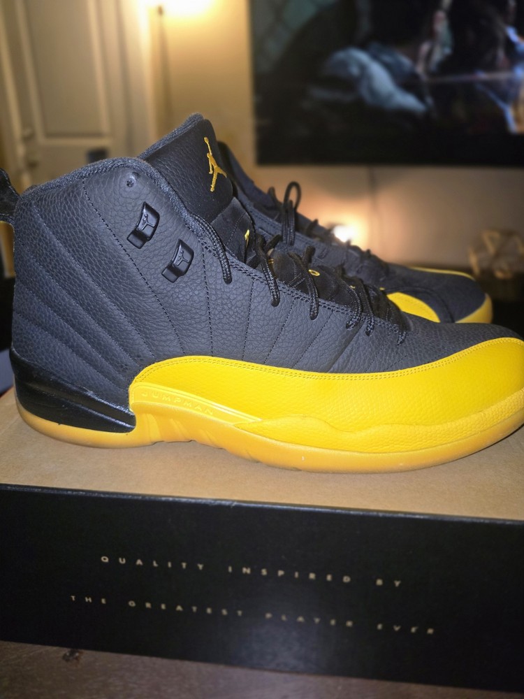 Jordan 12 Black University gold size 16