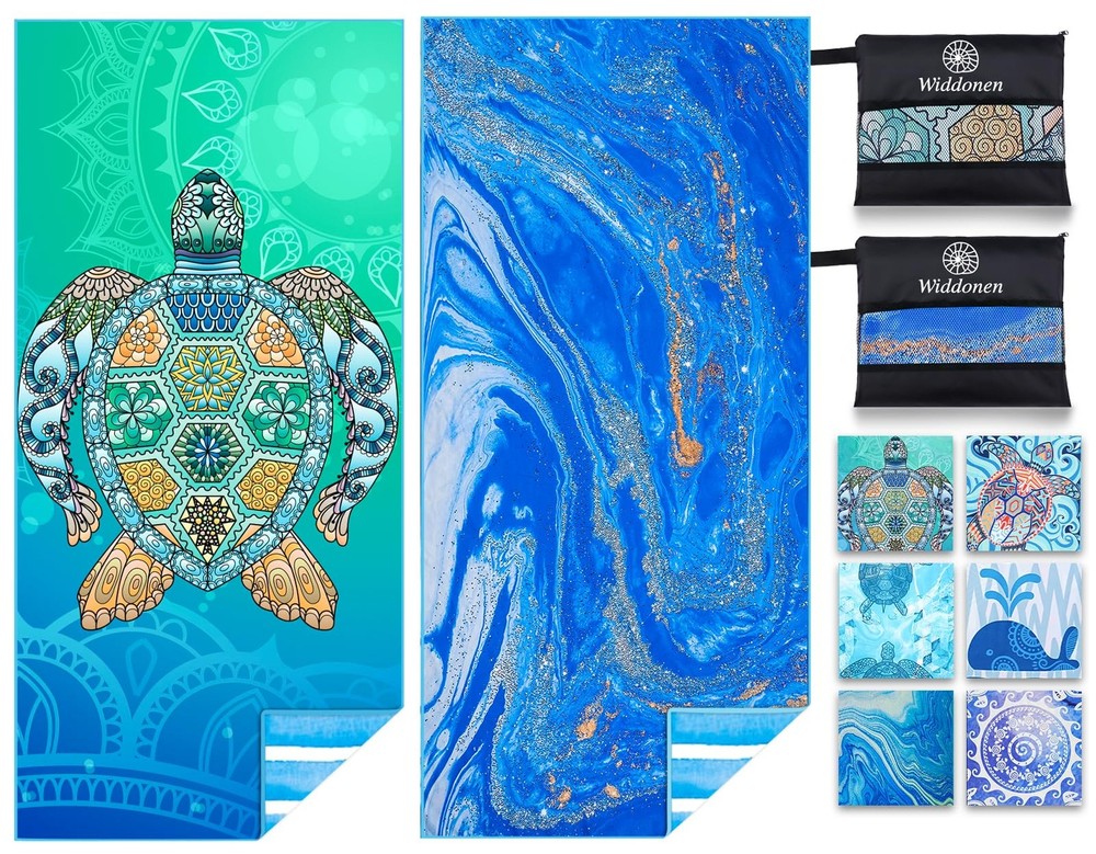 2-Pack Microfiber Sand-Free Quick-Dry Beach Towels Lightweight & Absorbent