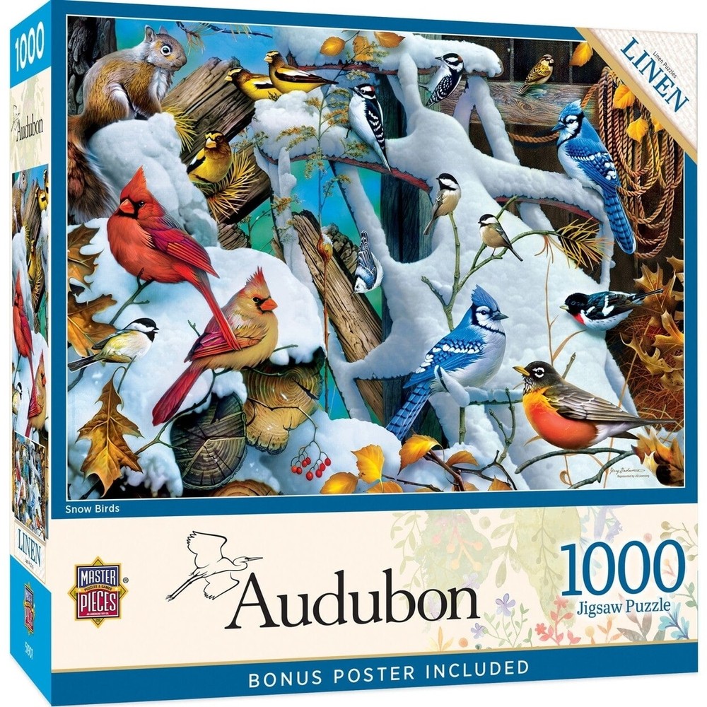Audubon Snow Birds 1000 Piece Jigsaw Puzzle Masterpieces 19.25 X 26.75 Inches