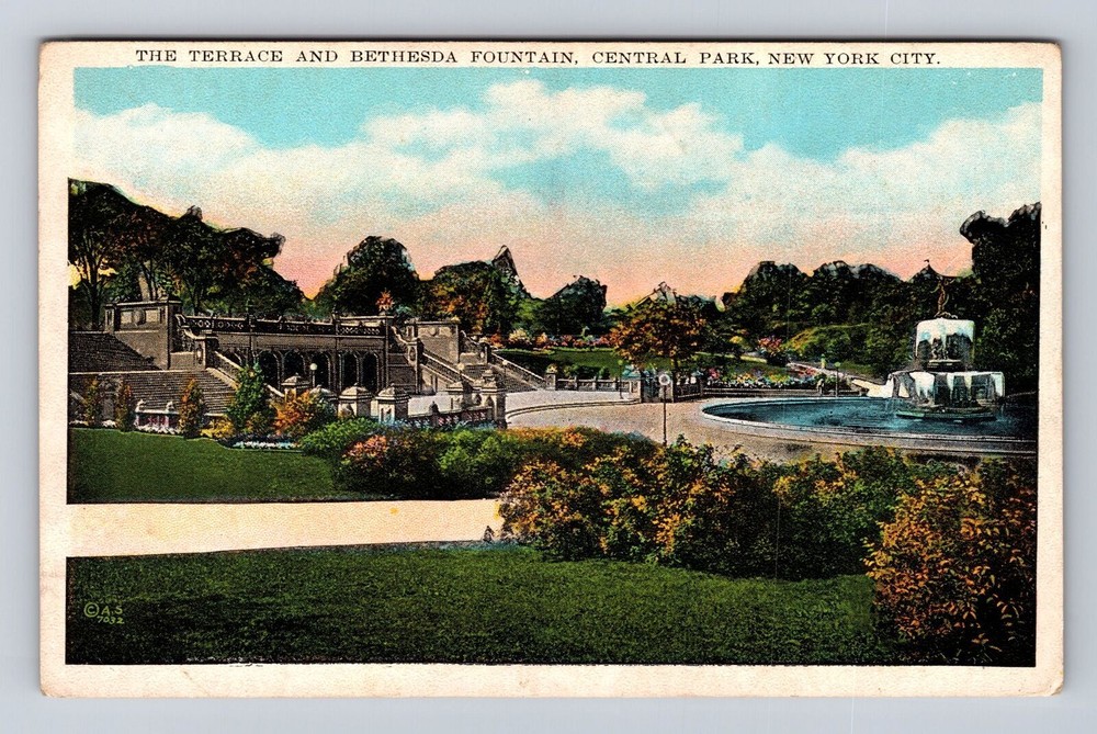 New York City NY, Terrace, Bethesda Fountain Park, Vintage Souvenir Postcard