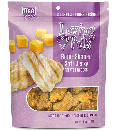 LP08302 LOVING PETS Bone Shaped Soft Jerky Treats Chicken and Cheese 6oz