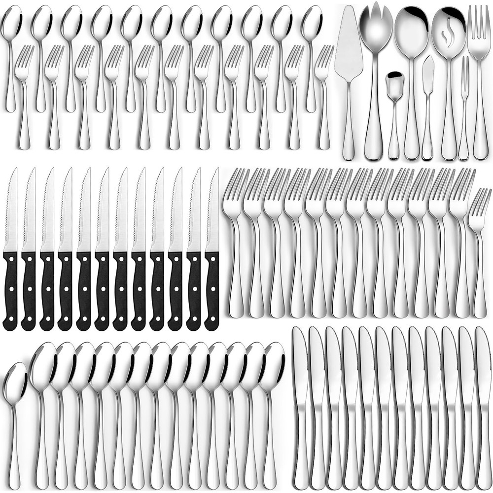 80-Piece Stainless Steel Silverware Set with Serving Utensils for Everyday Dining