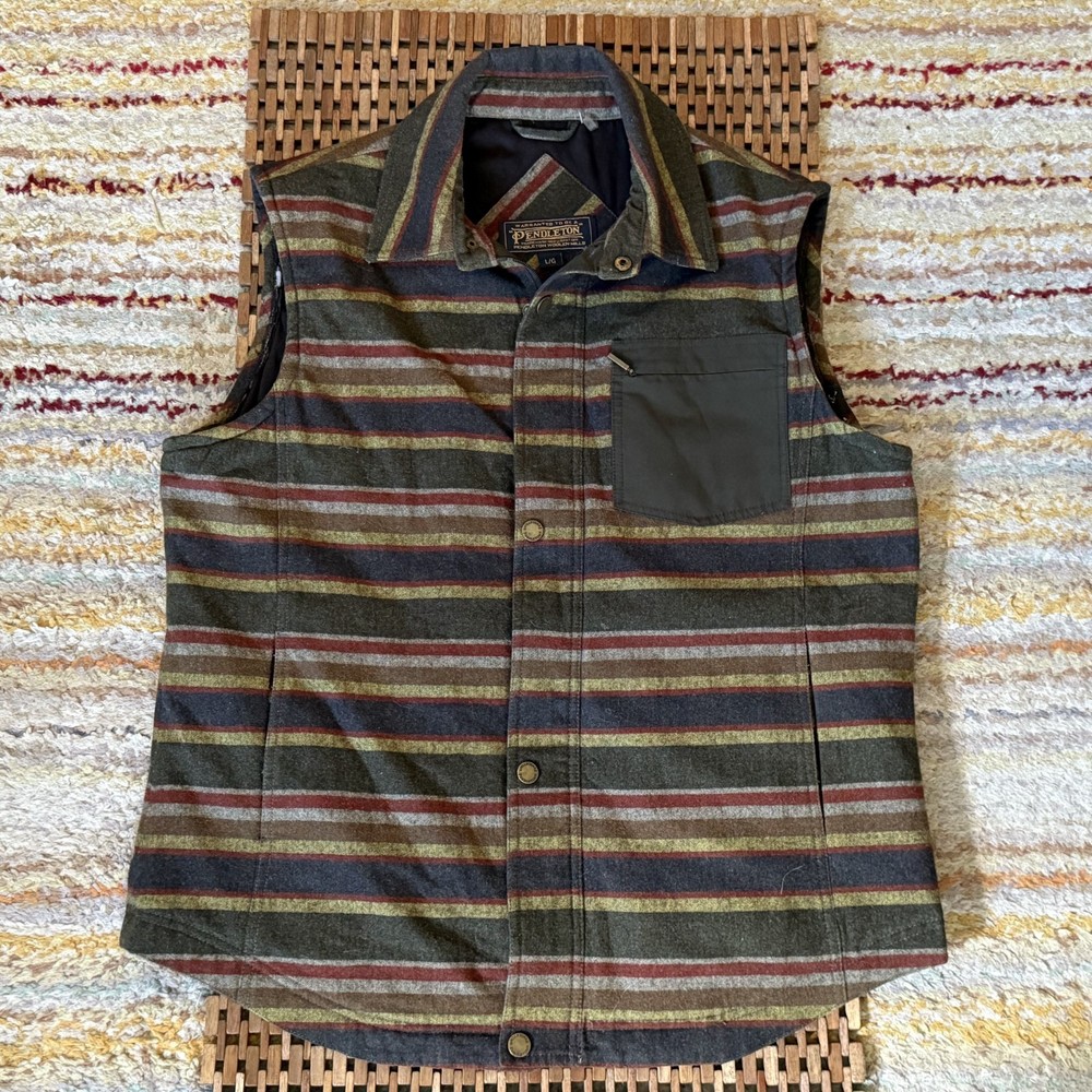 Pendleton Aztec Striped Wool Vest Green Red Khaki Men's Size Large L