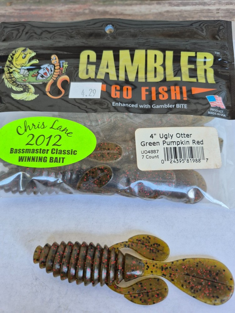 Gambler Ugly Otter 4 inch Soft Plastic Creature 7pk Green Pumkin Red