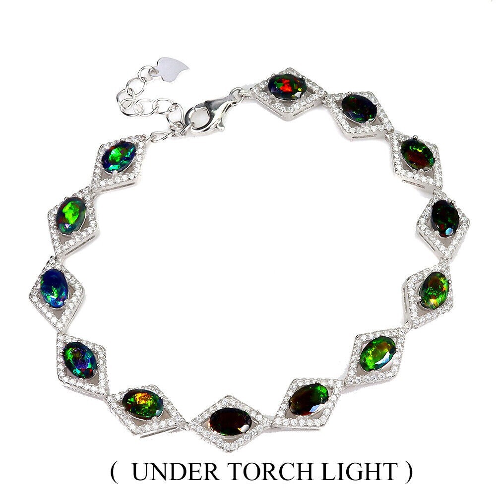 Silver Bracelet Black Opal Genuine Mined Gems Solid Sterling 7 3/4 Inch