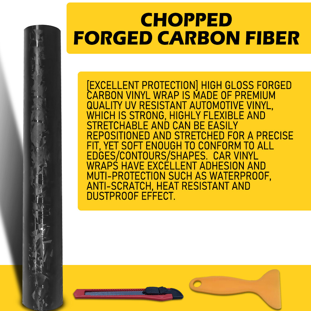 24K Chopped Forged Carbon Fiber Gloss Matte Titanium Vinyl Wrap Sticker Decal