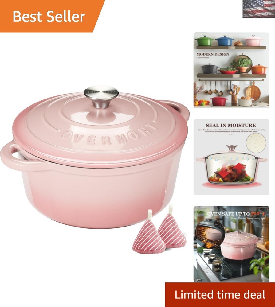 Elegant 5.5QT Pink Enameled Cast Iron Dutch Oven for Versatile Cooking