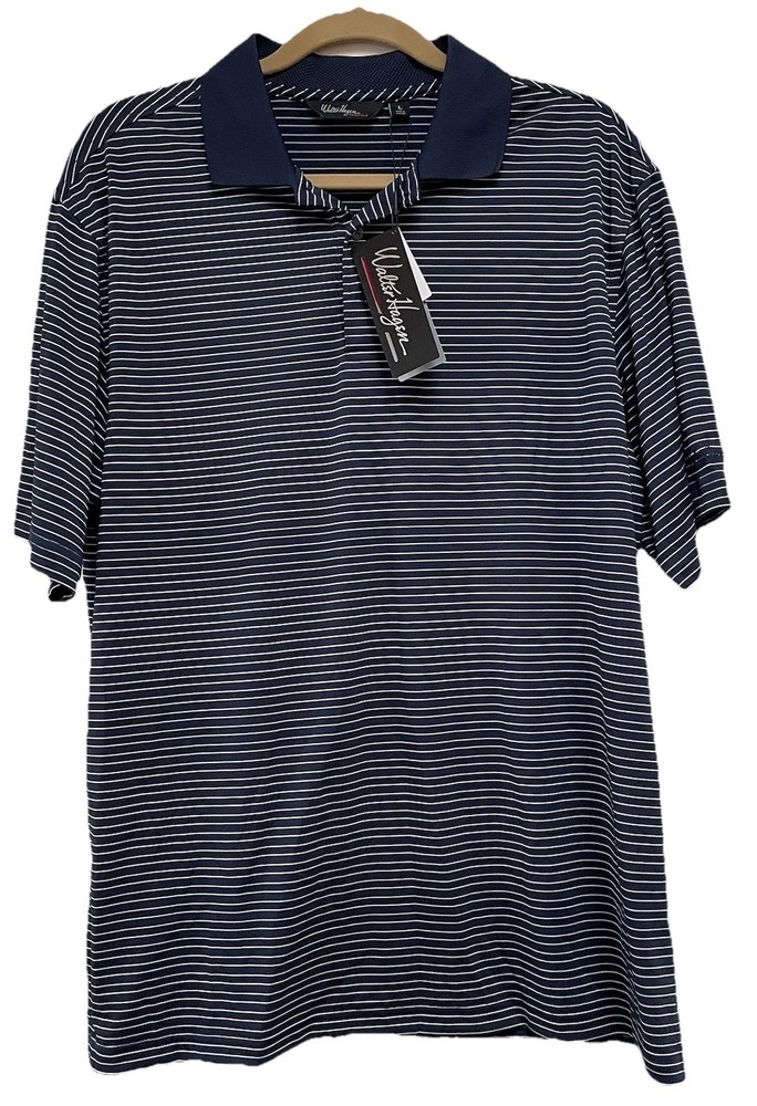 Walter Hagen NWT Navy Striped Golf Polo Short Sleeve Shirt Men’s Size L