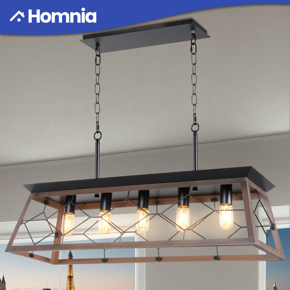 Rustic 5-Light Farmhouse Pendant Chandelier for Kitchen Island Dining Room Lighting