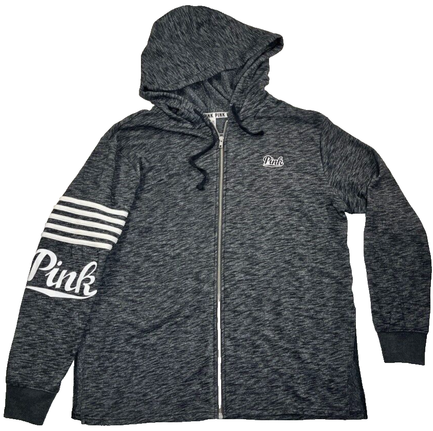 Victoria's Secret LOVE PINK Jacket Gray Full Zip Side Slit Sweatshirt Hoodie M