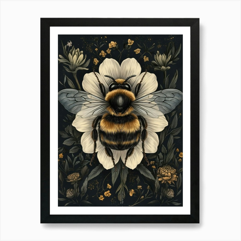 Bee On Flowers 2 Art Print Framed Wall Art Poster Canvas Print Picture