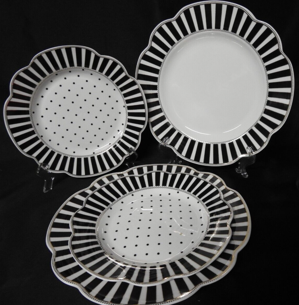 Grace Teaware Josephine Black 2 Dinner & 2 Salad Plates