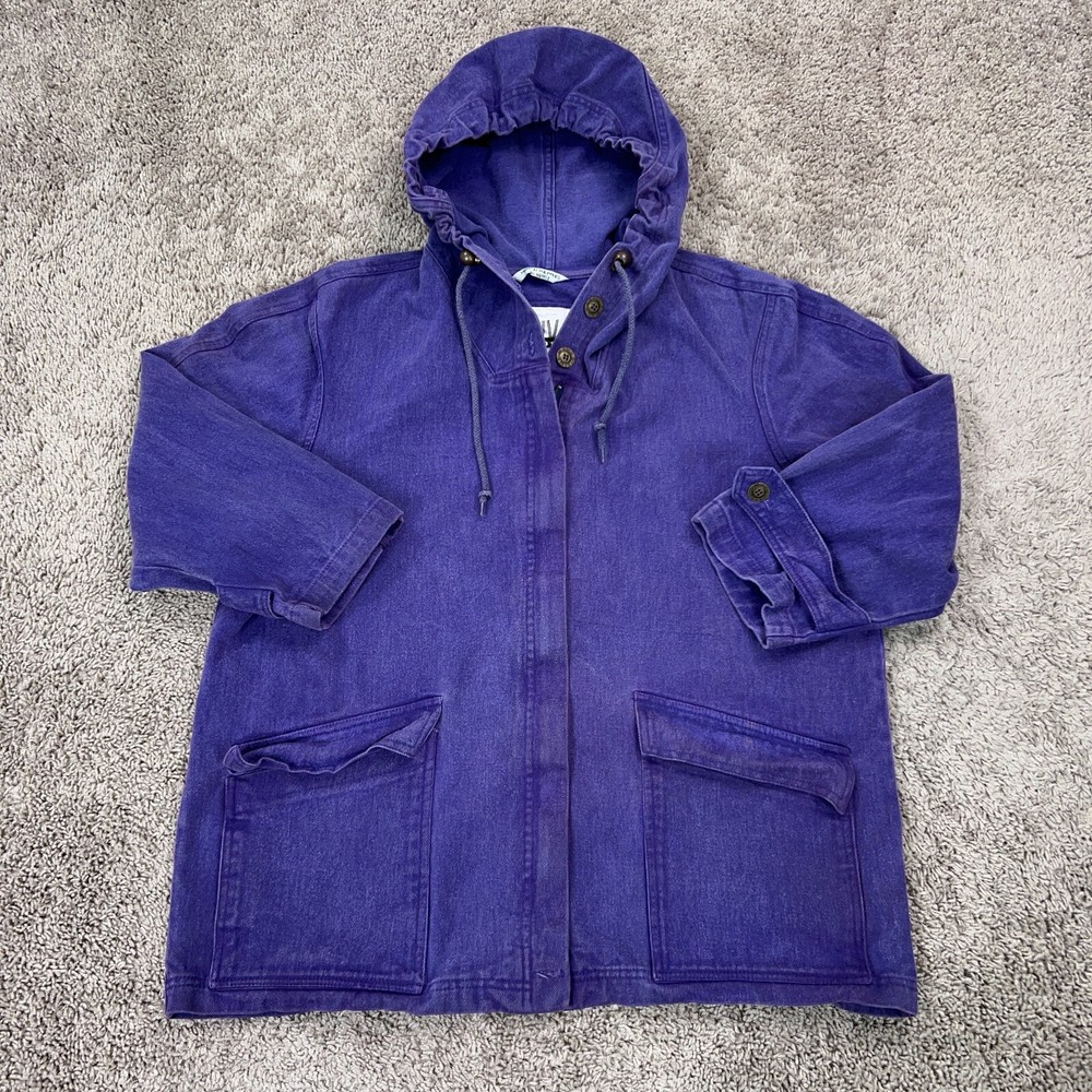 Vintage NY 10018 Jacket Adult Small Purple Denim Hooded Chore Y2K Street Urban