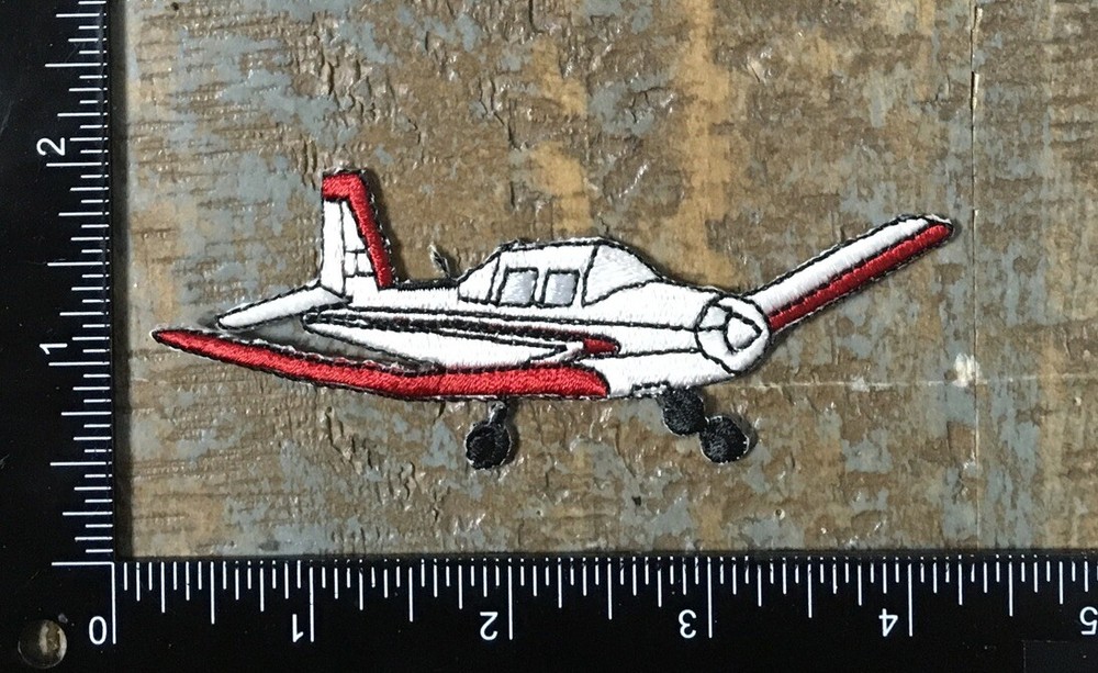 Vintage Airplane Aircraft Aviation Embroidered Iron-On Patch White/Red