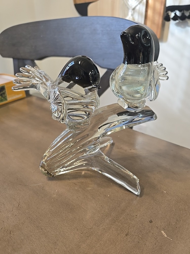 Vintage  Glass  Birds On A Branch 7x8x6