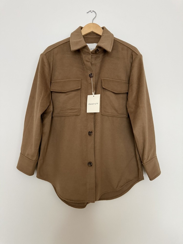 BNWT GANT warm khaki beige Wool Blend Oversized Overshirt Shacket UK 12