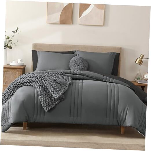 Queen Comforter Set - 7 Pieces Bed in a Bag Queen 7Piece-Queen(90”X90'') Grey
