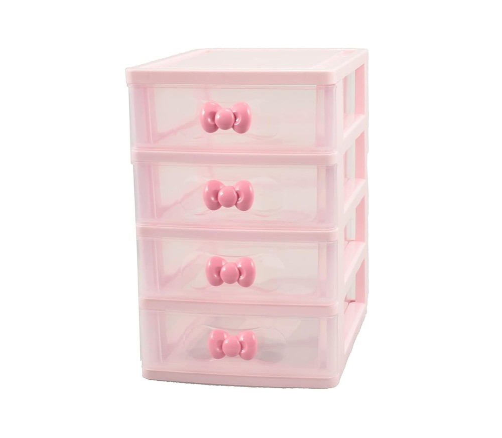Pink Layered Storage Cabinet Box with Bowknot Design