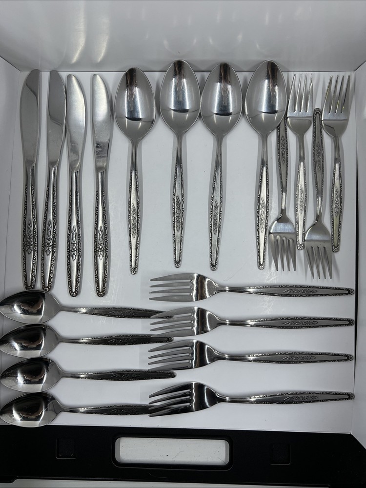 Interpur 20 Pc Korea Vintage Stainless Rose Pattern Flatware Set INR3