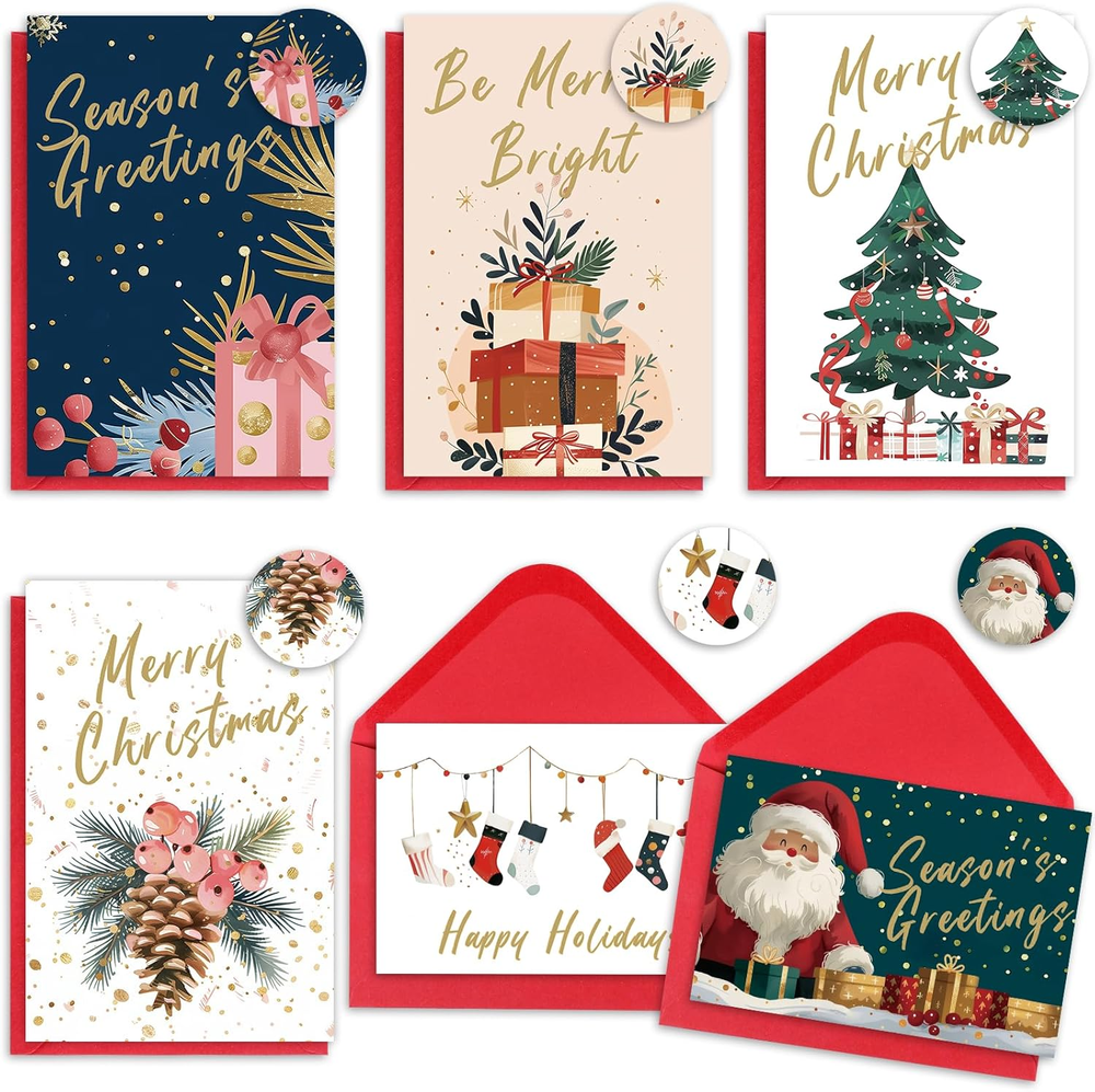 Christmas Cards Assortment, 24 Christmas Cards with Envelopes, 4X6 Inch Christma