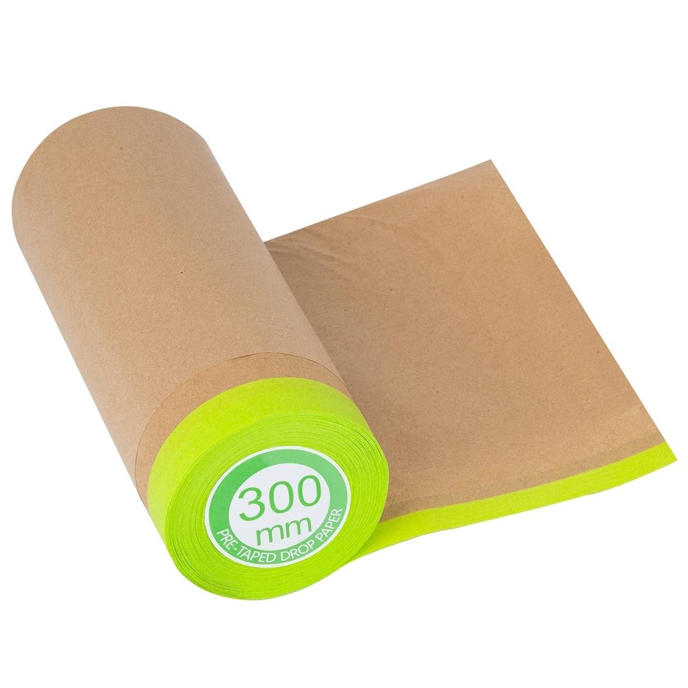 Pre-Taped Masking Paper for Painting - 12 inch x 50 feet Tape and Drape Brown