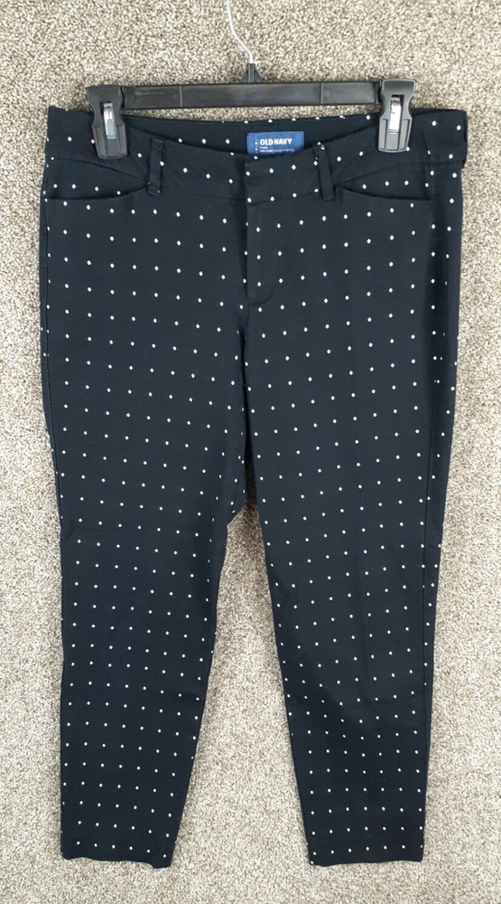 Old Navy Pixie Pant Womens 8 Black White Polka Dot Mid Rise Crop Stretch Casual