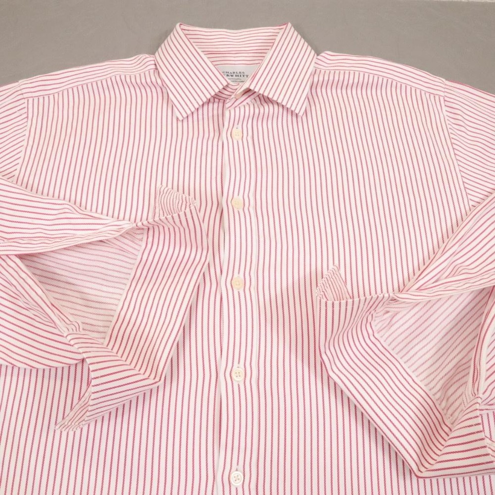 Charles Tyrwhitt Dress Shirt Mens 16.5 34/35 Pink Stripe Classic French Cuff