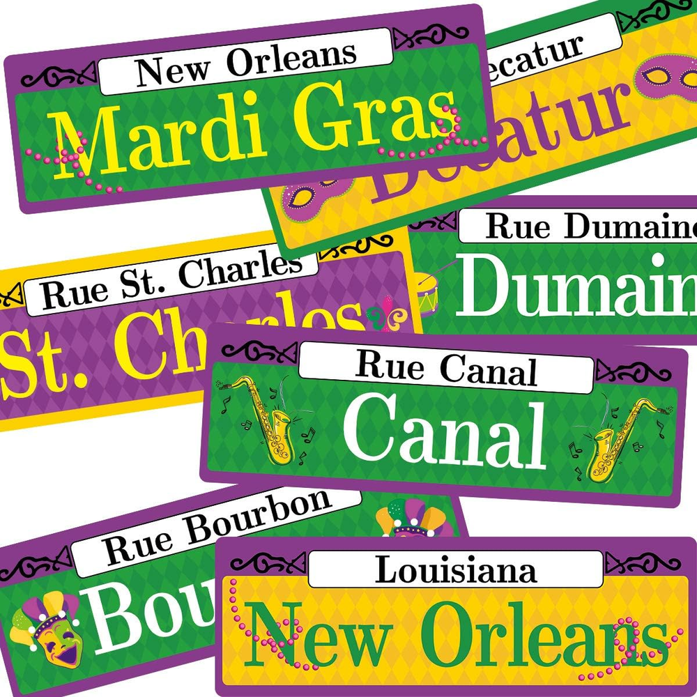 Mardi Gras Street Signs Cutouts Two Sided 12Pcs Mardi Gras Carnival Party Decora