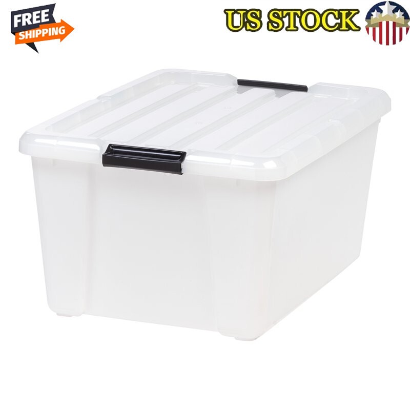 Stackable 45 Qt Pearl Latch Plastic Storage Bin with Lid Single Pack