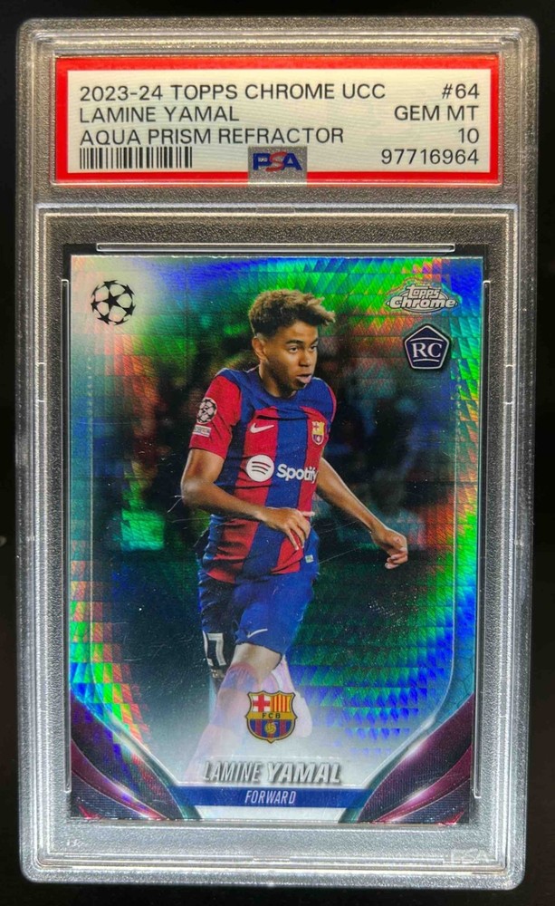 2023 Topps Chrome UEFA Lamine Yamal RC Prism Refractor #64 Barcelona PSA 10