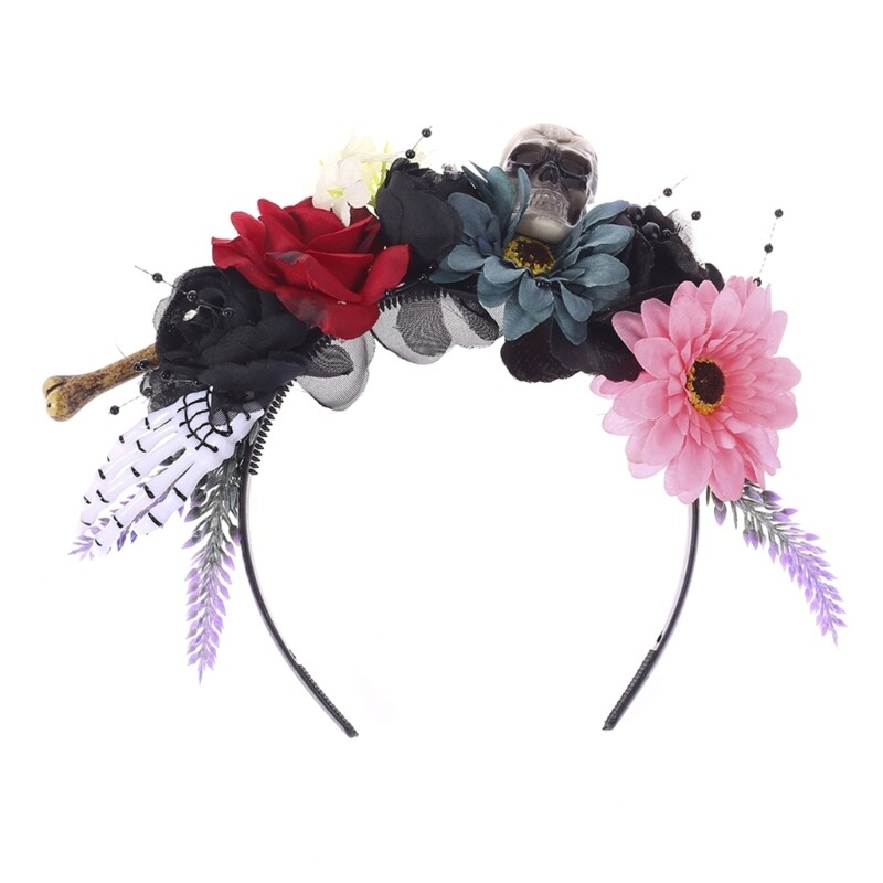 Women's Floral Skull Hairband for Wedding Halloween Party Accessory