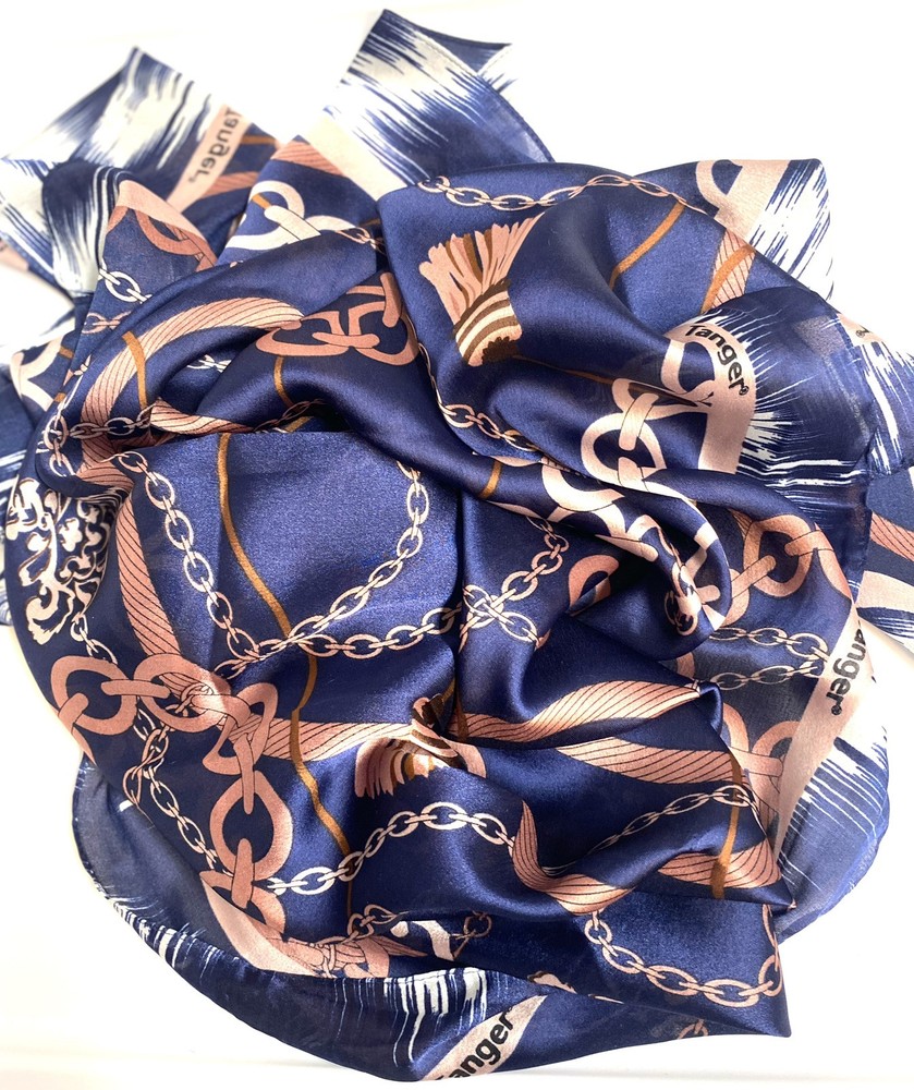 Vintage scarf, natural silk, blue tone, Tanger