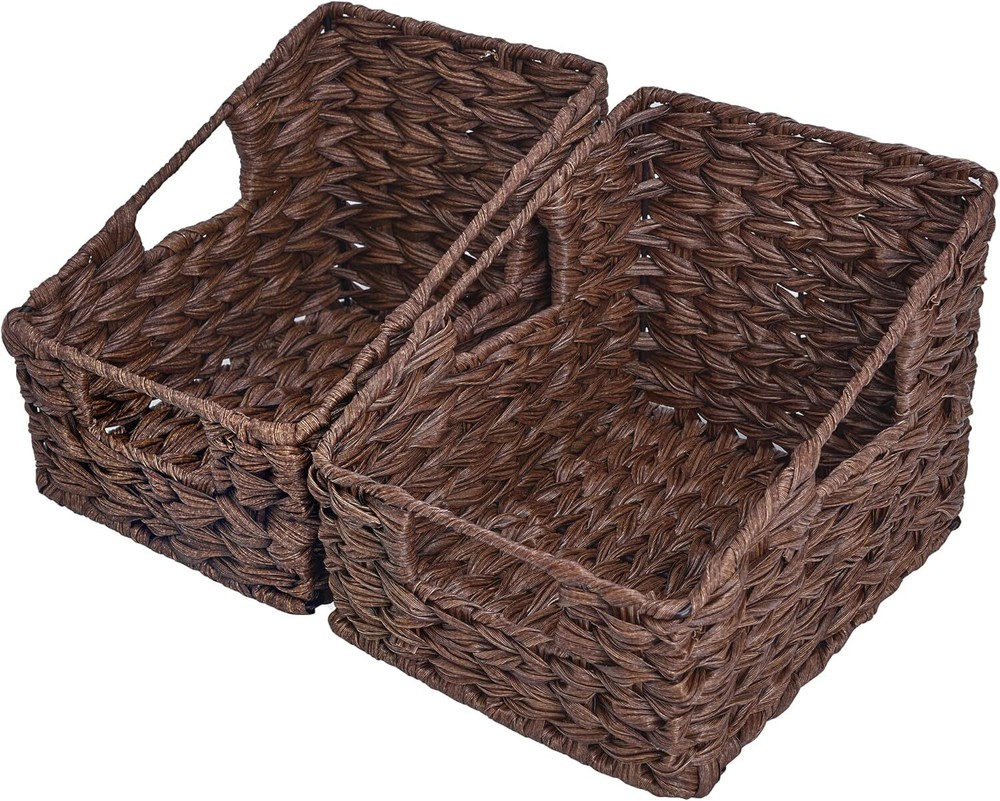 Wicker Storage Baskets, Waterproof Wicker Basket with Handles, Tr...