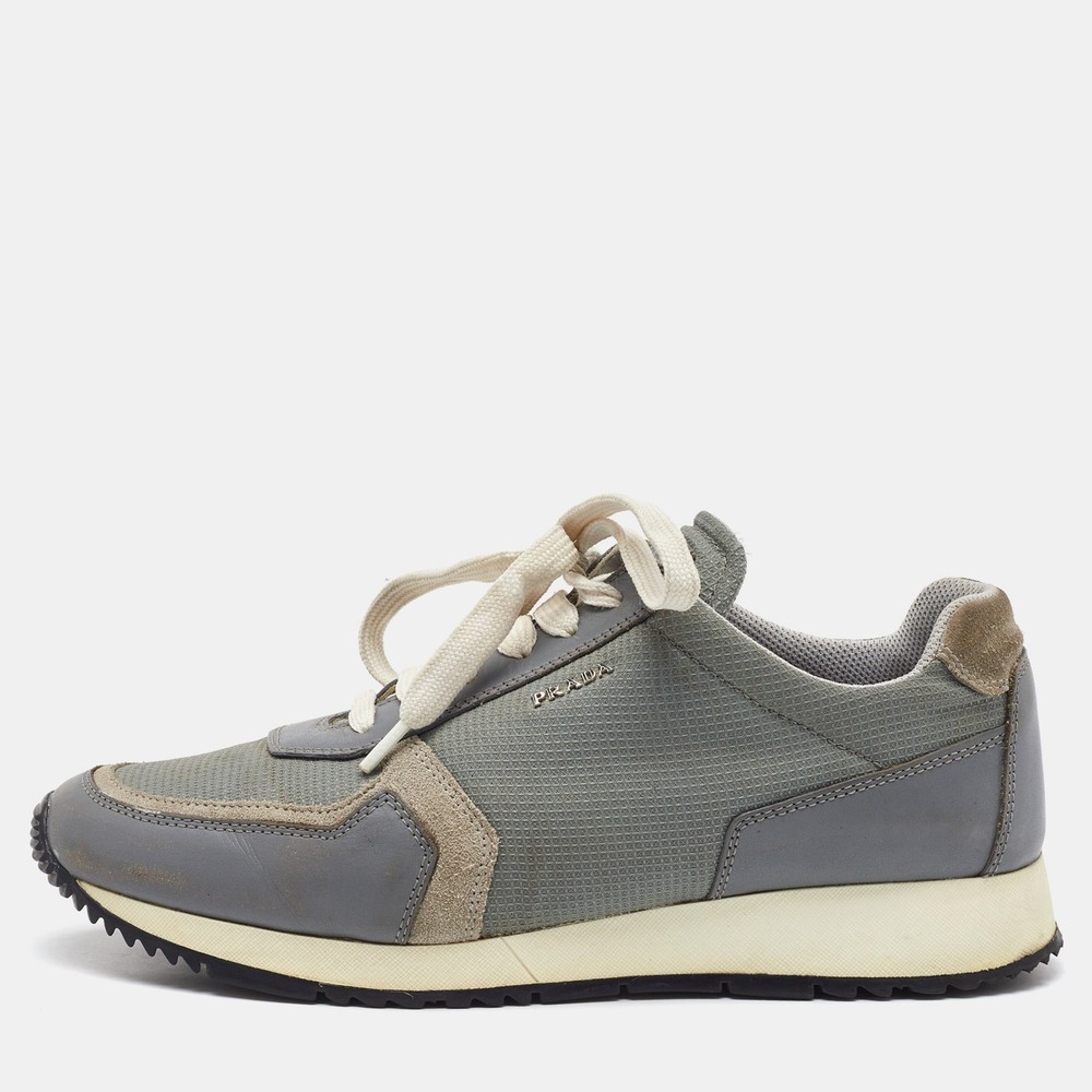 Prada Sport Light Grey Leather Mesh Low-Top Sneakers Size 40