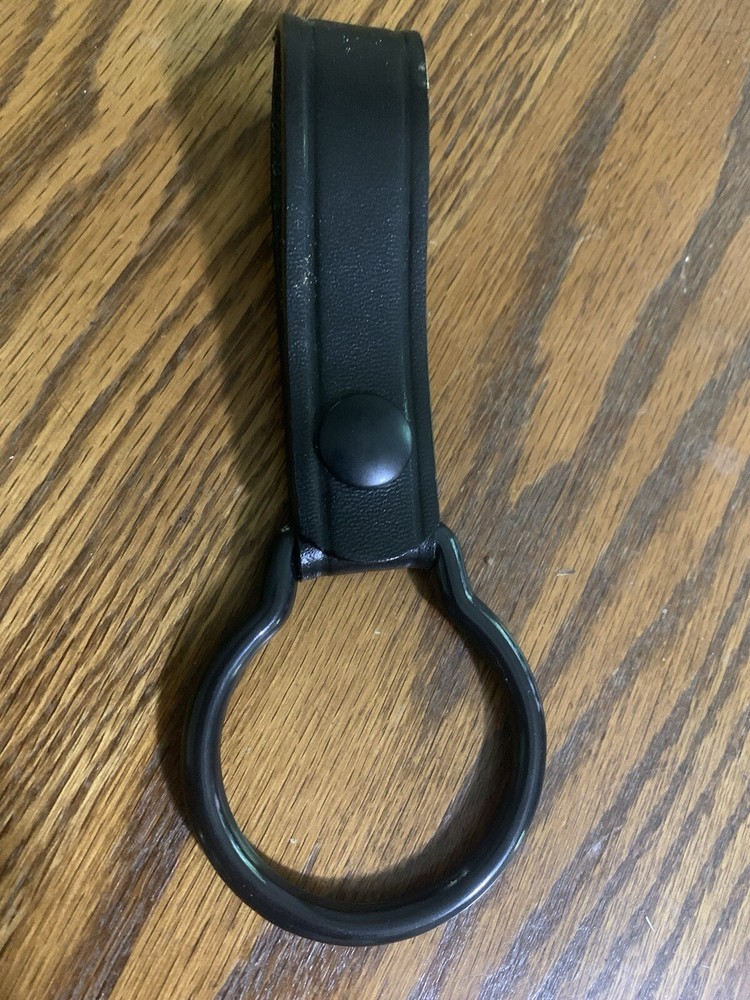 Leather Black Single Snap Flashlight D Ring Belt Holster