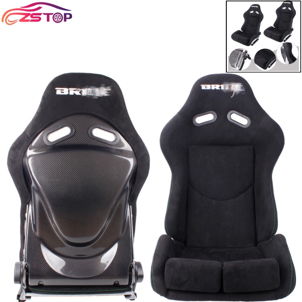 2 x BRI** Large Size Seat Low Max JDM Racing Seats+Carbon Fiber Backrest++Slider