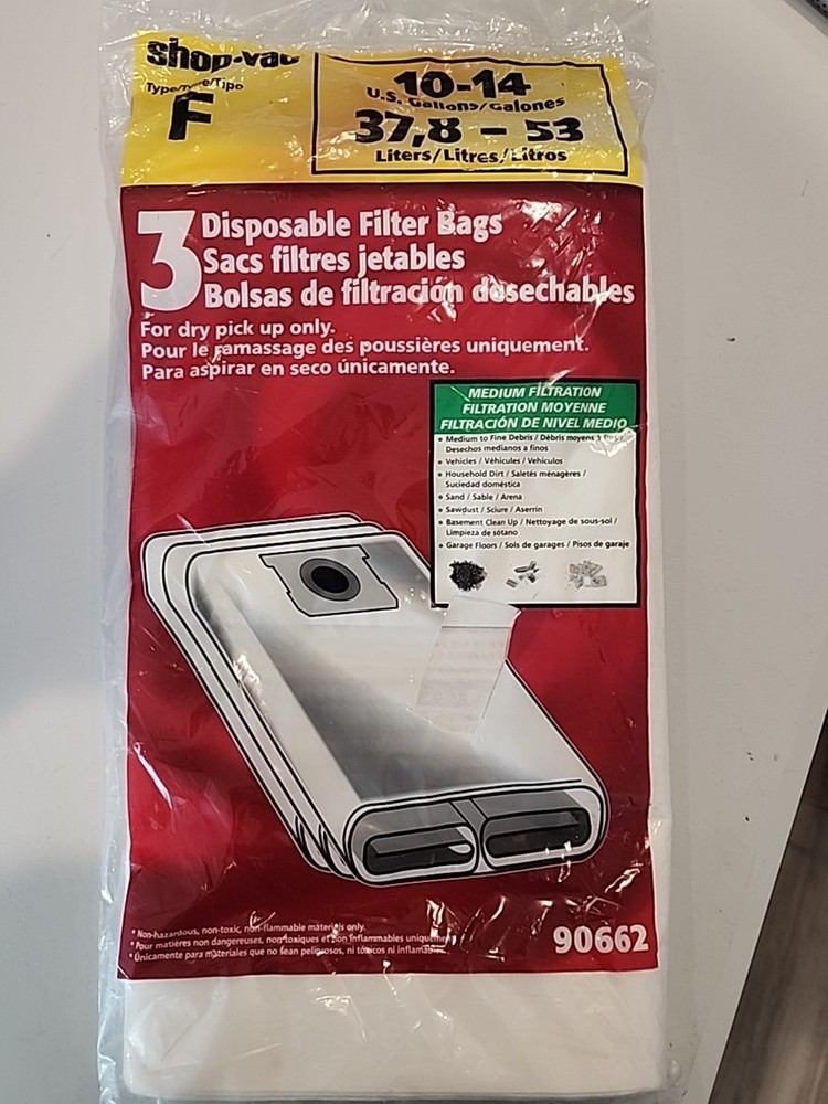 Shop-Vac 9066200 10-14 Gallon Disposable Filter Bag - Pack of 3