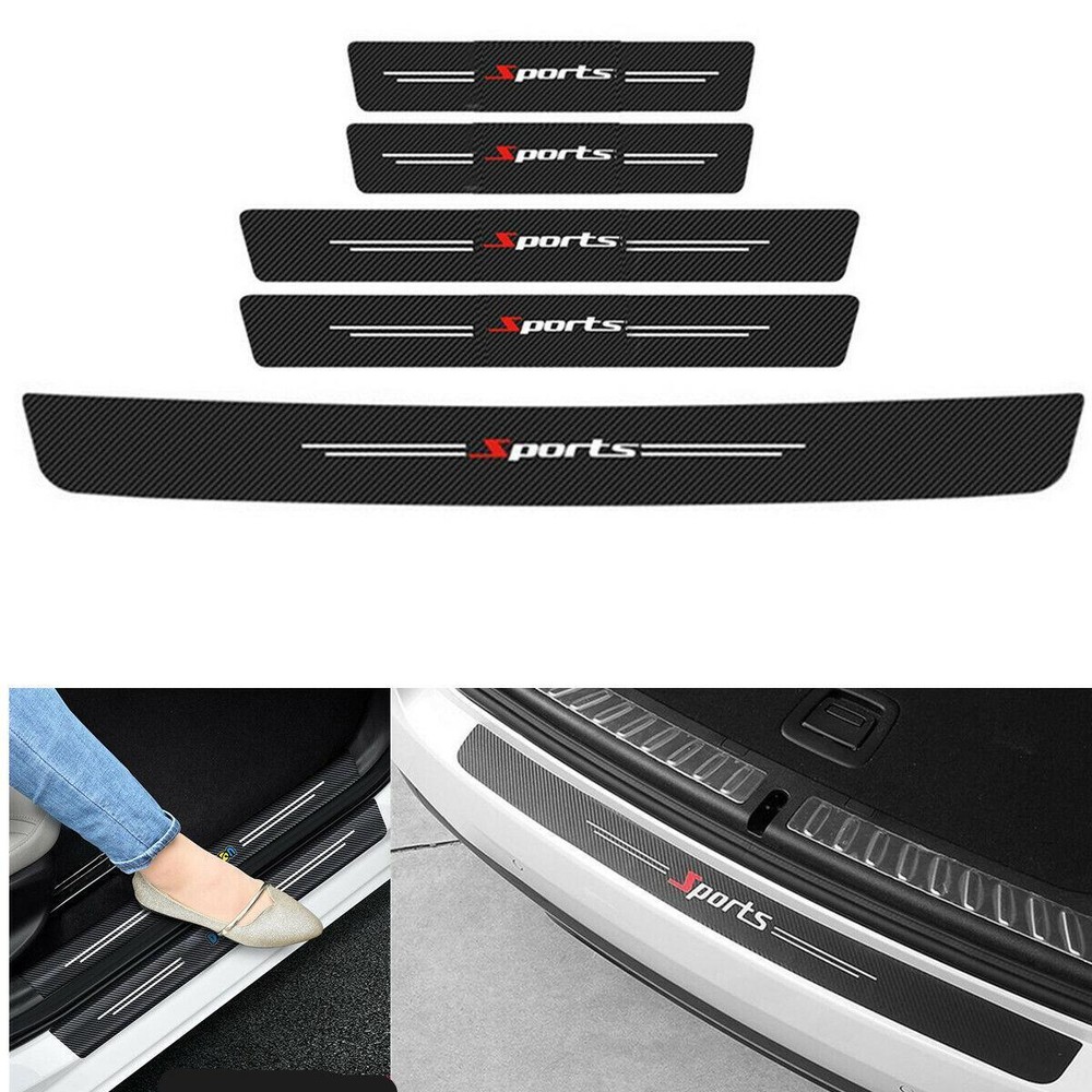 5x Accessories Car Door Sill Scuff Cover Protector Carbon Fiber Look Sticker