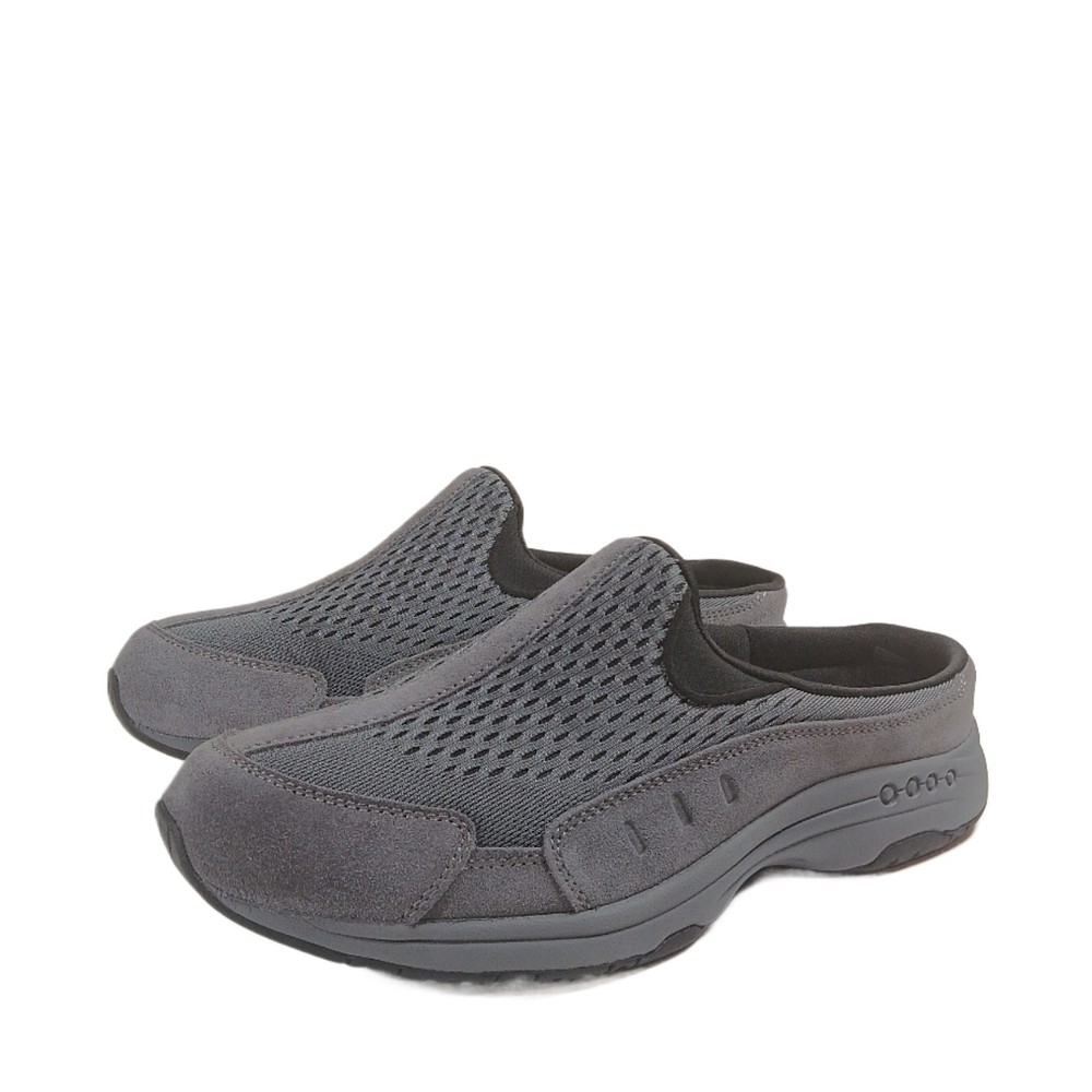 Easy Spirit Traveltime Clogs Womens 10 Gray Mesh Suede Trim Comfort Mule Sneaker