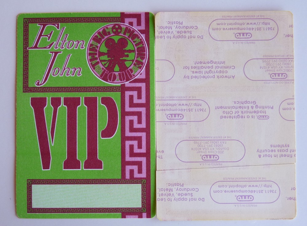 Elton John Big Picture 1998 Concert Tour Green VIP Backstage Pass D23