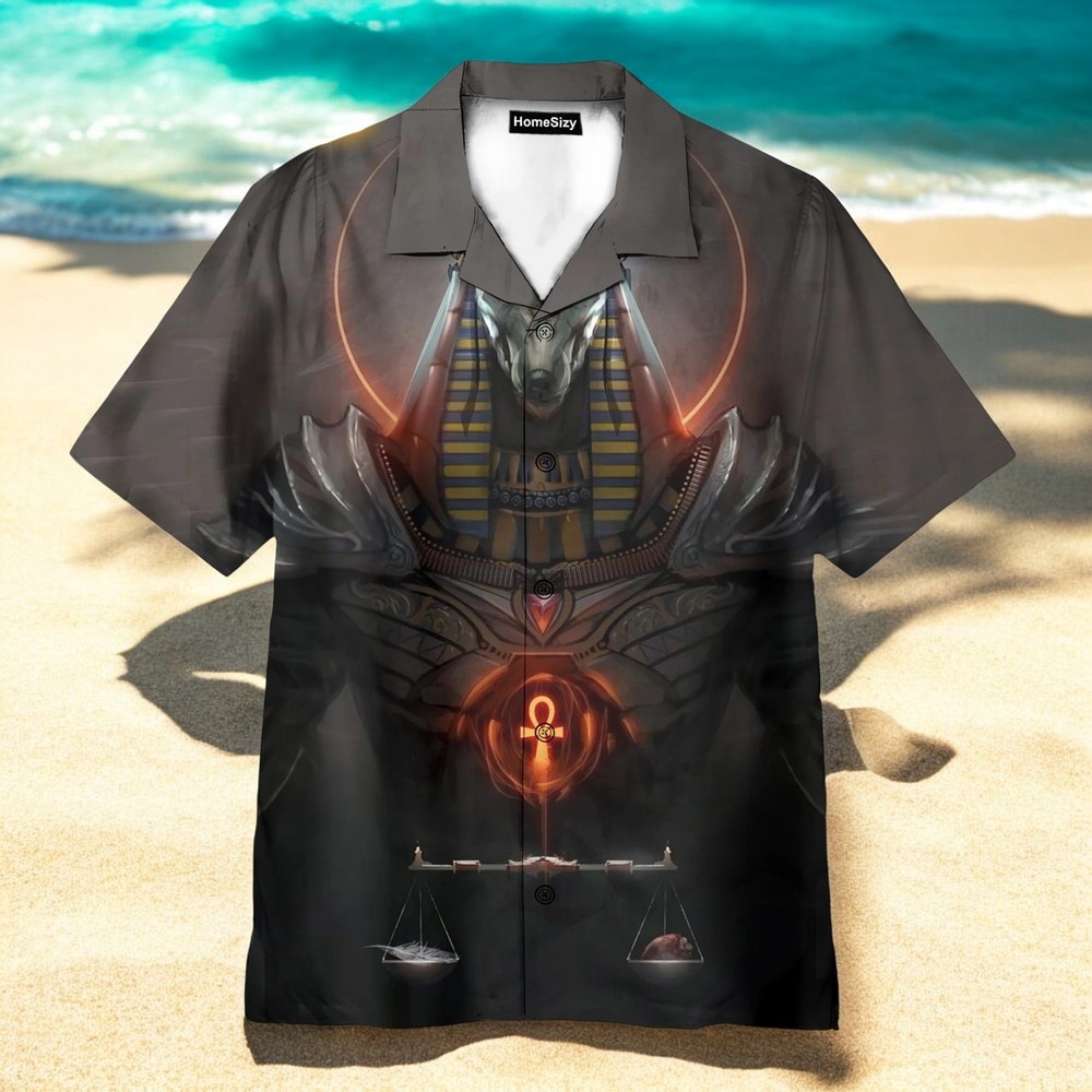 Anubis Egyptian Hawaiian Shirt with Bold Print and Tropical Design for Stylish Comfort