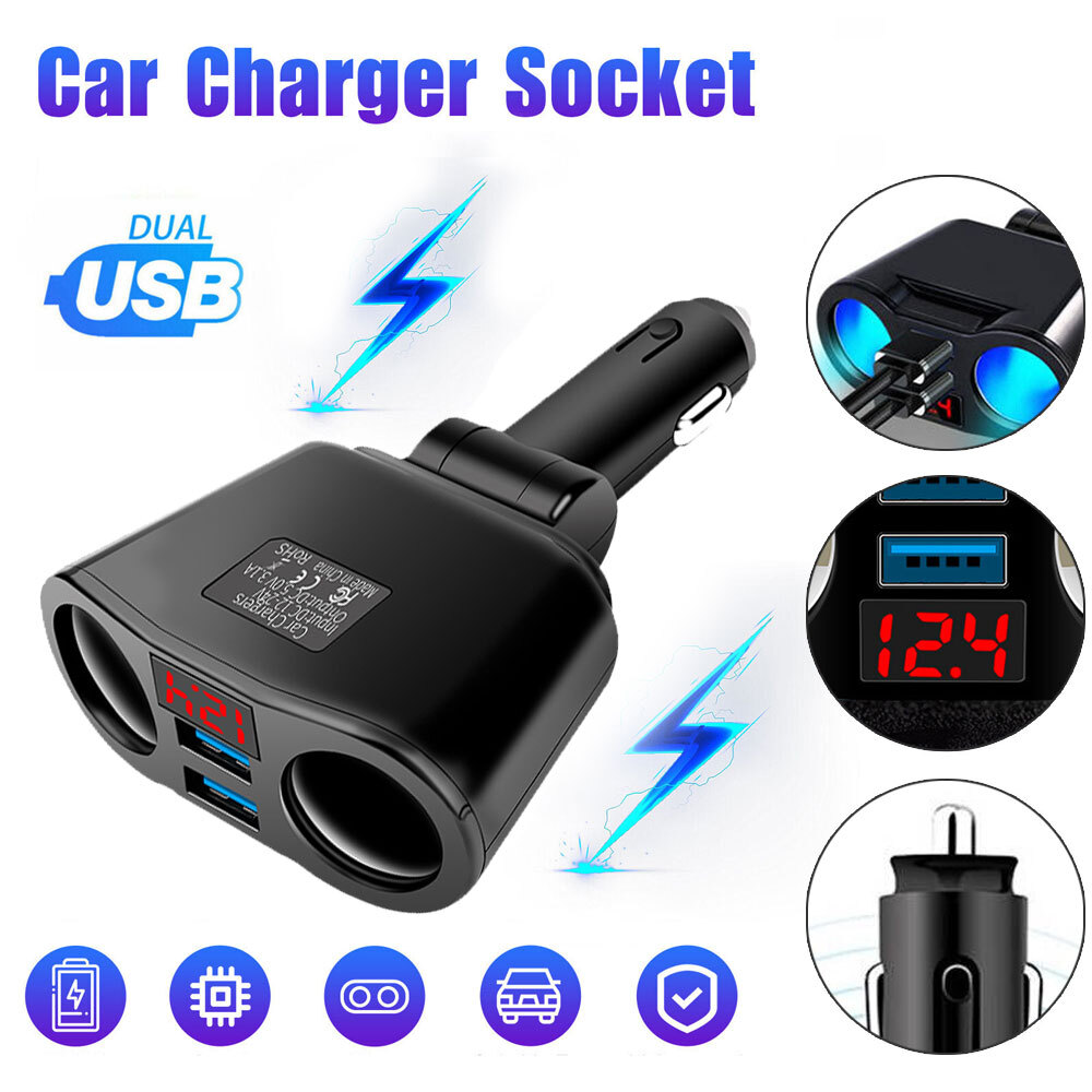 Dual USB Car Charger Adapter with LCD for Cigarette Lighter Socket Splitter