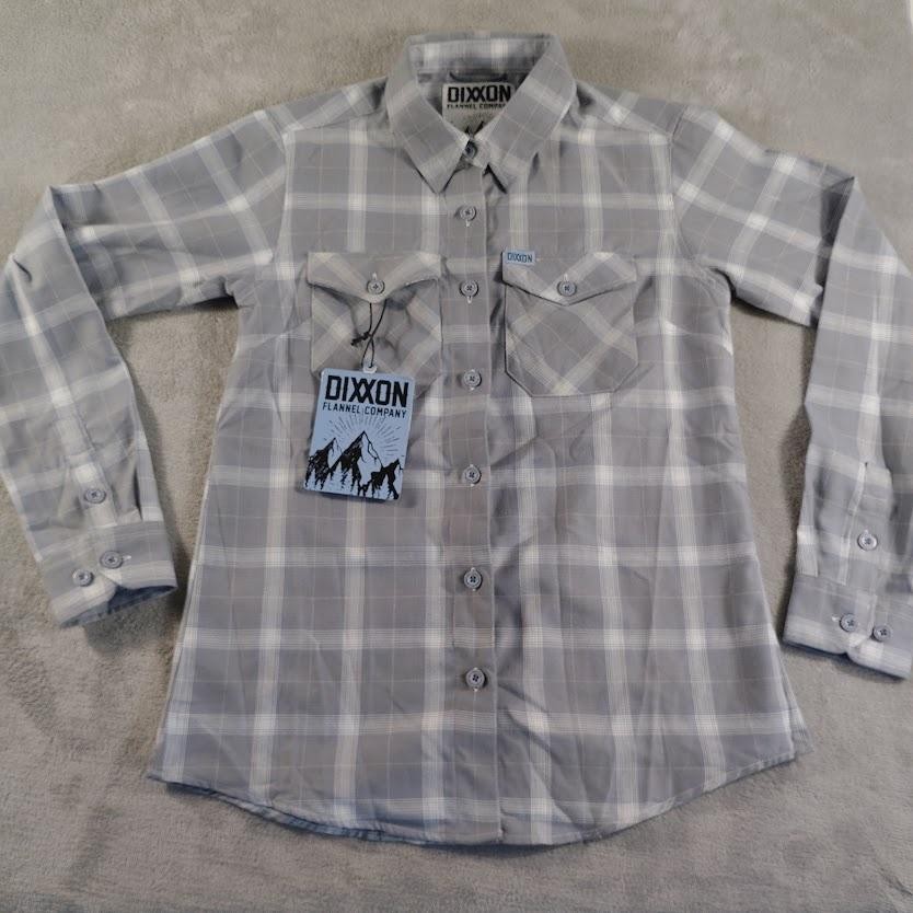 Dixxon Flannel Shirt Womens Medium Gray Avalanche Plaid Button Up Long Sleeve