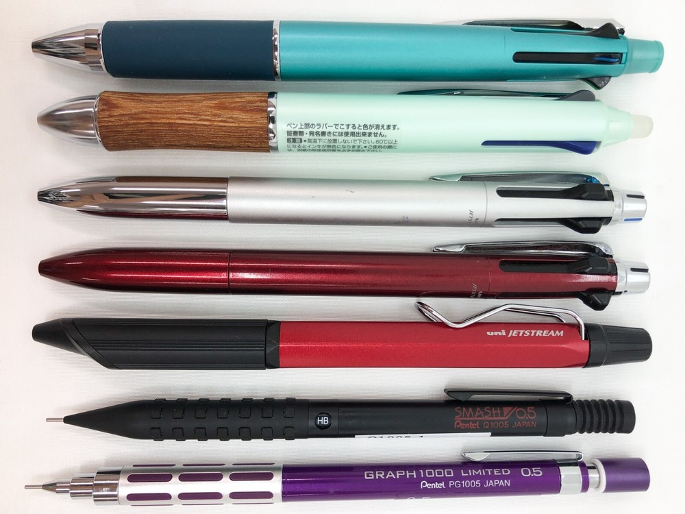 Japan Stationery Set of 7, Ballpoint pen, Mechanical pencil, Multi function pen