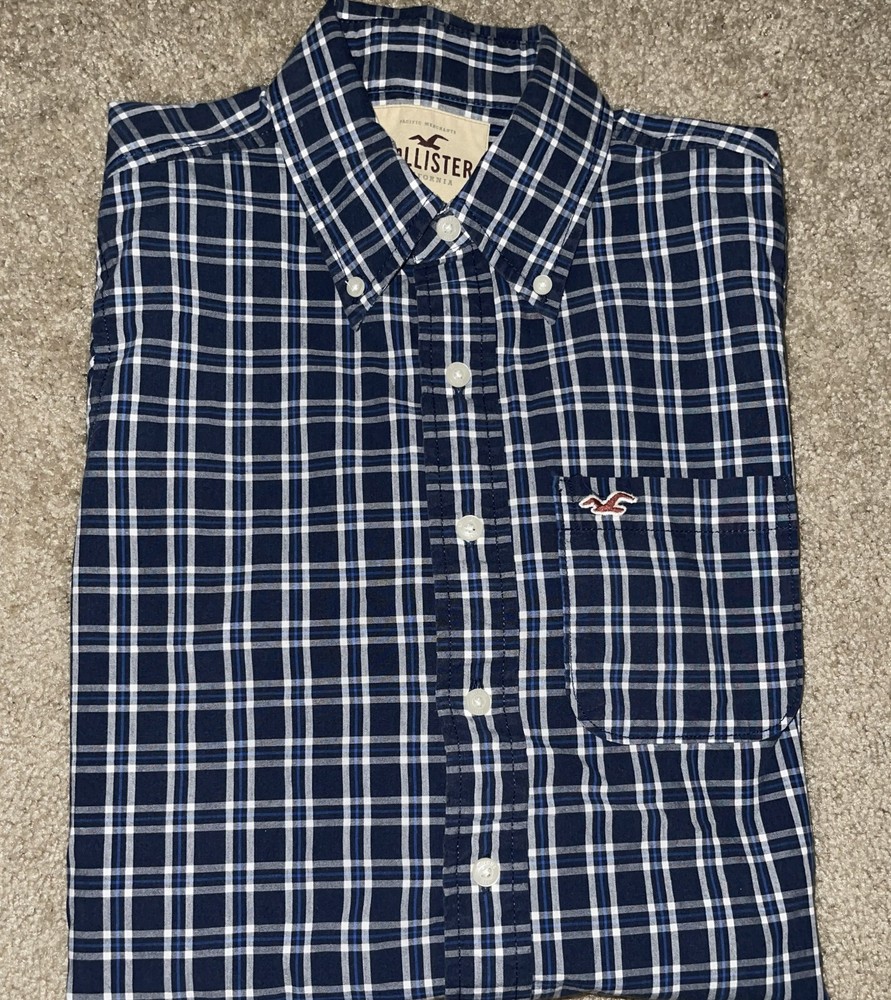 Mens Hollister Long Sleeve Plaid Button Front Shirt Size Large - EUC