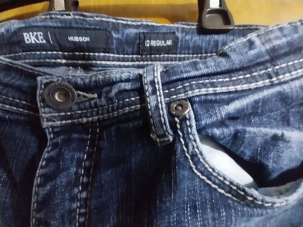 BKE Conner Jeans Youth Boys 12 Blue Thick Stitch Bootcut Distressed Denim